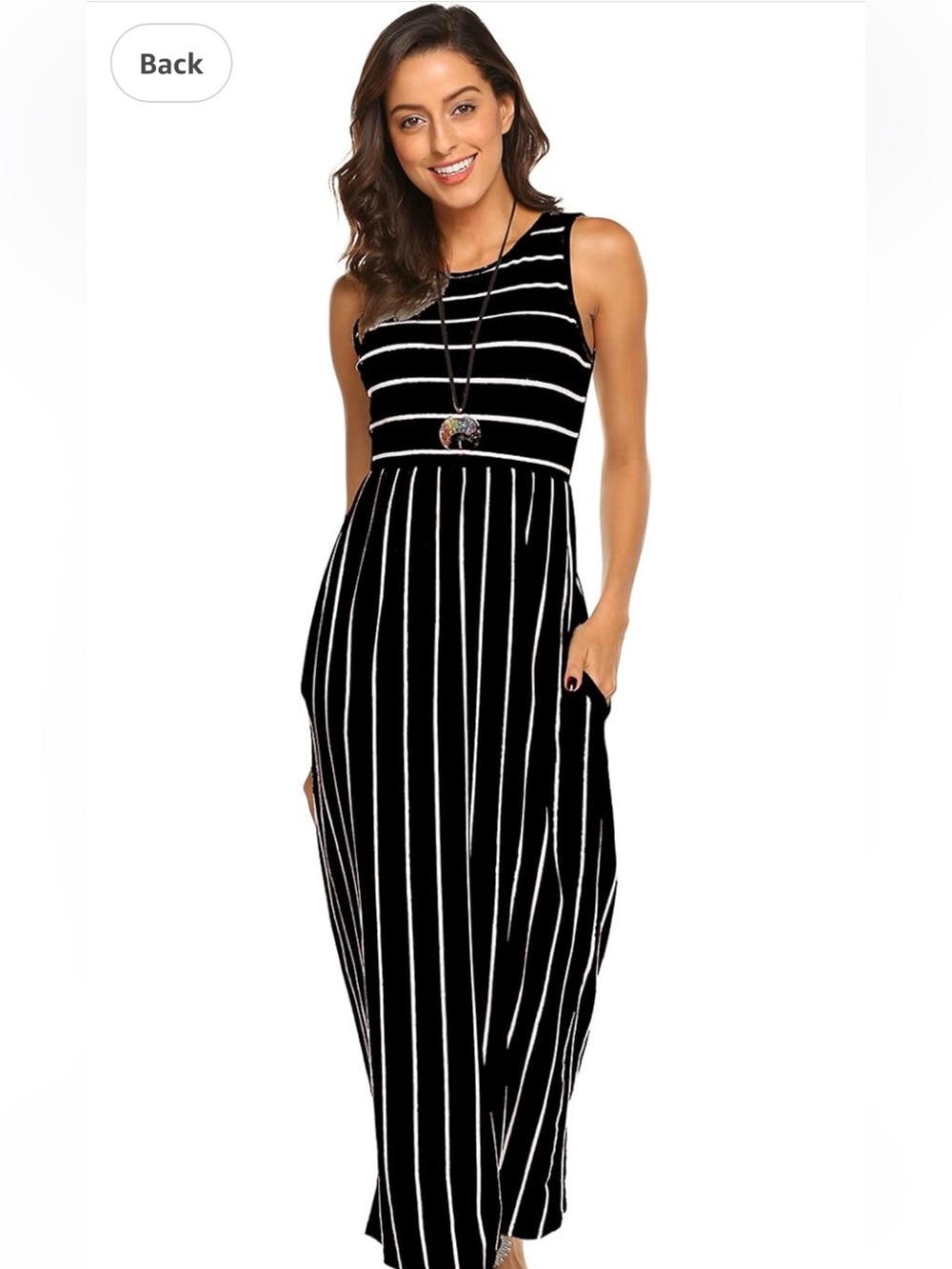 Sleeveless Hount Black Maxi Dress with White Stripes pockets comfy size Small